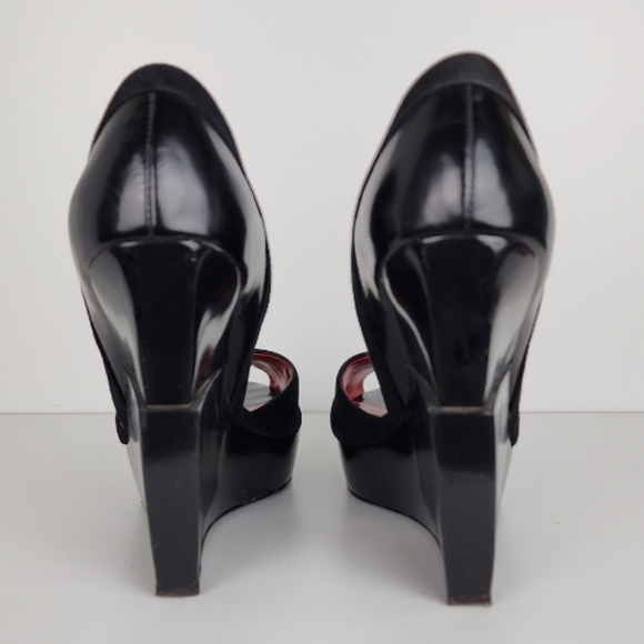 Charles Jourdan Cadence Wedge Platform Peep Toe Black Suede Size 10 - Picture 9 of 13